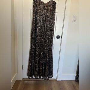 Faviana Black and Gold Sequin Maxi Skirt